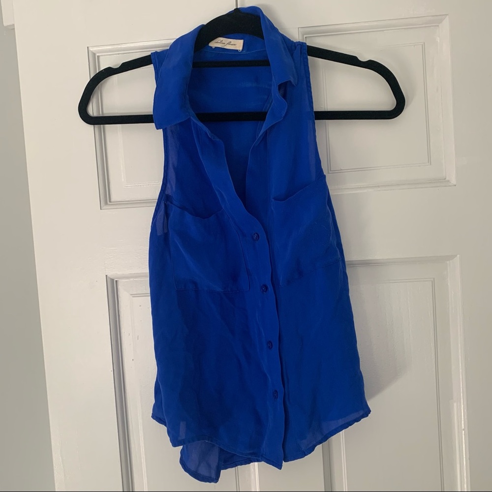 Chelsea Flower Blue Racer Back Button Down